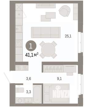 1-к квартира, вторичка, 41м2, 3/11 этаж