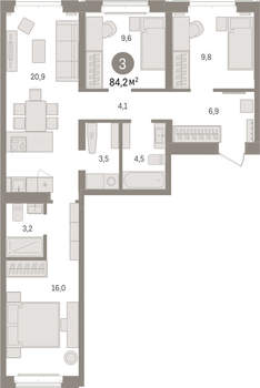 3-к квартира, вторичка, 84м2, 3/16 этаж