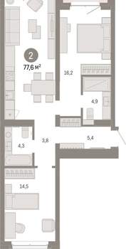 2-к квартира, вторичка, 78м2, 5/11 этаж