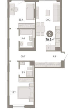 2-к квартира, вторичка, 71м2, 2/8 этаж