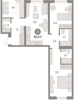 3-к квартира, вторичка, 85м2, 6/16 этаж