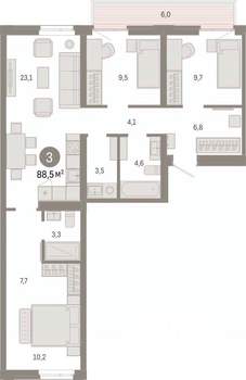 3-к квартира, вторичка, 88м2, 6/8 этаж