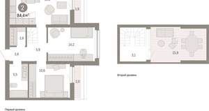 2-к квартира, вторичка, 84м2, 8/9 этаж