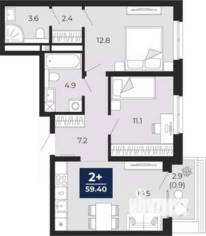2-к квартира, сданный дом, 61м2, 13/16 этаж