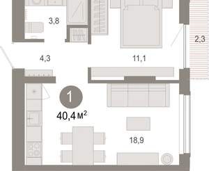 1-к квартира, вторичка, 40м2, 4/17 этаж