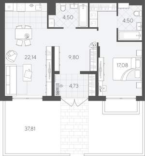 1-к квартира, вторичка, 63м2, 1/9 этаж
