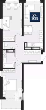 2-к квартира, вторичка, 67м2, 19/21 этаж