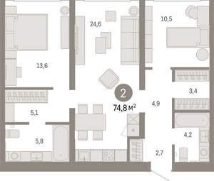 2-к квартира, вторичка, 75м2, 2/11 этаж