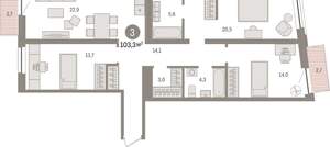 3-к квартира, вторичка, 103м2, 4/10 этаж