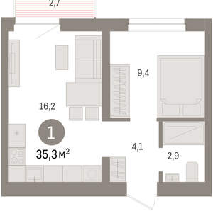 1-к квартира, вторичка, 35м2, 6/10 этаж
