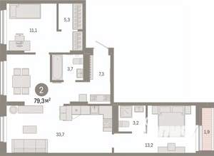 2-к квартира, вторичка, 79м2, 2/9 этаж