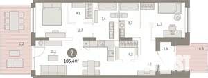 2-к квартира, вторичка, 105м2, 1/9 этаж