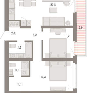2-к квартира, вторичка, 70м2, 5/25 этаж