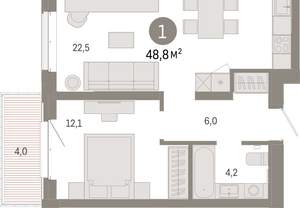 1-к квартира, вторичка, 49м2, 4/11 этаж