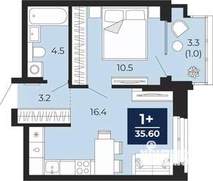 1-к квартира, вторичка, 36м2, 10/16 этаж