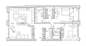 3-к квартира, сданный дом, 115м2, 6/11 этаж