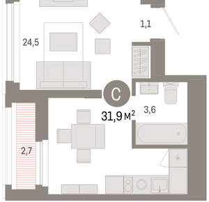 Студия квартира, вторичка, 32м2, 13/25 этаж
