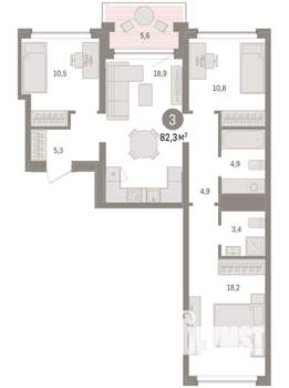 3-к квартира, вторичка, 82м2, 2/7 этаж