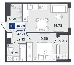 1-к квартира, строящийся дом, 35м2, 4/8 этаж