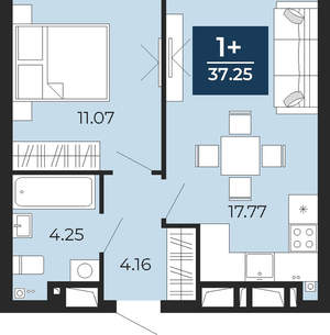 1-к квартира, сданный дом, 37м2, 3/24 этаж