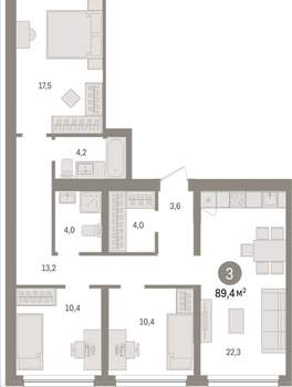 3-к квартира, вторичка, 89м2, 2/9 этаж