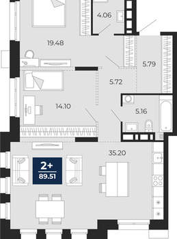 2-к квартира, вторичка, 90м2, 6/24 этаж
