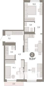 2-к квартира, вторичка, 70м2, 4/7 этаж