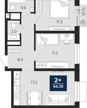 2-к квартира, сданный дом, 55м2, 14/24 этаж