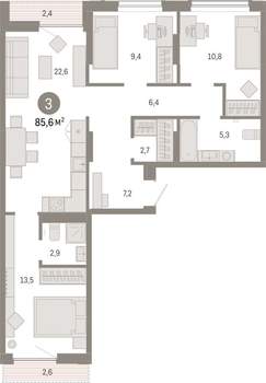 3-к квартира, вторичка, 86м2, 5/9 этаж