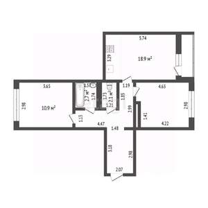 2-к квартира, вторичка, 62м2, 7/16 этаж