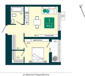 1-к квартира, вторичка, 44м2, 9/16 этаж
