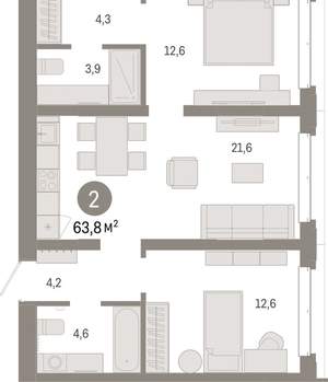 2-к квартира, вторичка, 64м2, 2/11 этаж