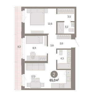 2-к квартира, вторичка, 65м2, 11/25 этаж