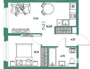 2-к квартира, вторичка, 37м2, 12/25 этаж