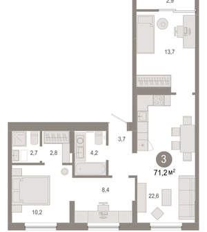 3-к квартира, вторичка, 71м2, 7/17 этаж