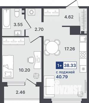 1-к квартира, строящийся дом, 38м2, 2/8 этаж