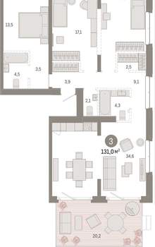 3-к квартира, вторичка, 131м2, 2/11 этаж