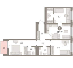 3-к квартира, вторичка, 82м2, 6/10 этаж