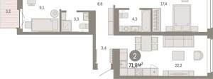 2-к квартира, вторичка, 72м2, 2/16 этаж