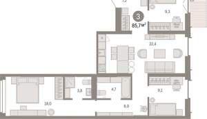 3-к квартира, вторичка, 86м2, 3/16 этаж