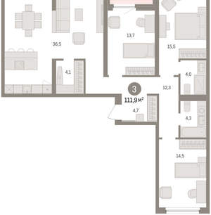 3-к квартира, вторичка, 112м2, 4/16 этаж