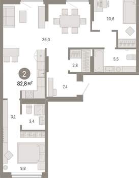 2-к квартира, вторичка, 83м2, 7/17 этаж