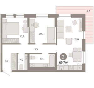 2-к квартира, вторичка, 70м2, 7/17 этаж