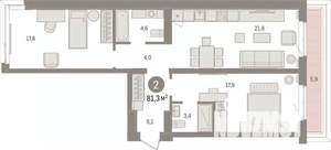 2-к квартира, вторичка, 81м2, 6/7 этаж
