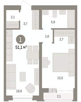 1-к квартира, вторичка, 51м2, 3/10 этаж
