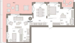 2-к квартира, вторичка, 136м2, 7/11 этаж