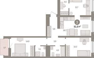 3-к квартира, вторичка, 82м2, 5/10 этаж