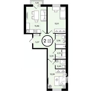 2-к квартира, вторичка, 63м2, 1/4 этаж