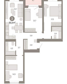 3-к квартира, вторичка, 93м2, 7/11 этаж