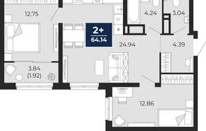 2-к квартира, вторичка, 64м2, 11/22 этаж